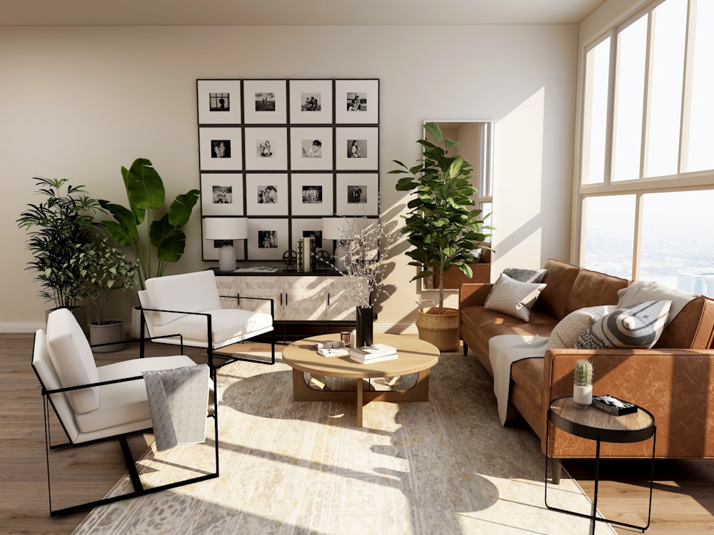 Bright, plant-filled living space with a city view, placeholder for an arrival-ready home